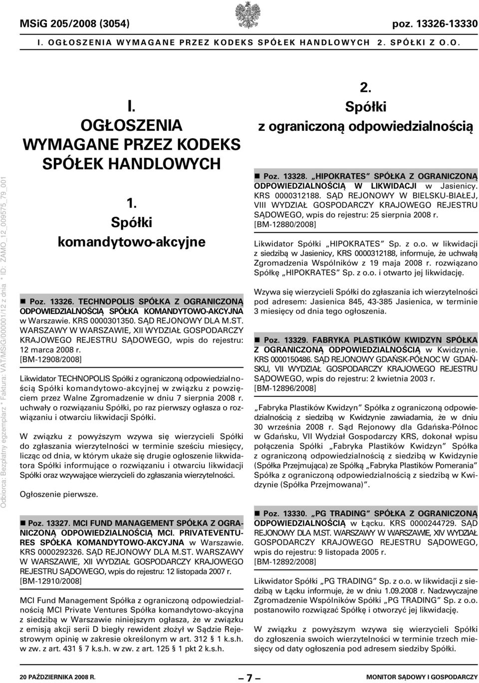 WARSZAWY W WARSZAWIE, XII WYDZIAŁ GOSPODARCZY KRAJO 12 marca 2008 r.