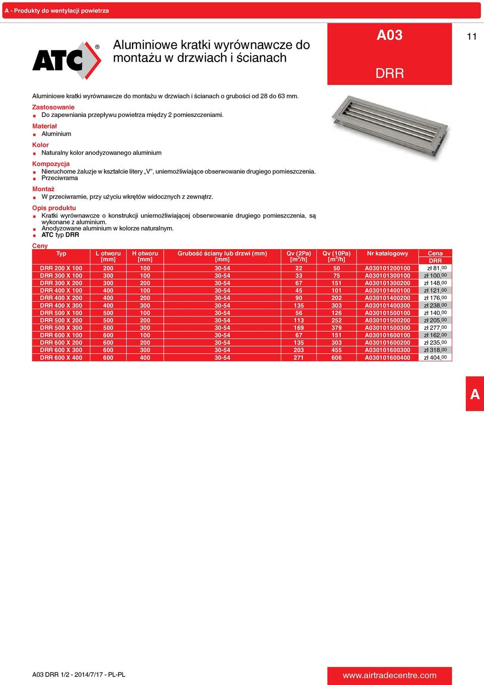 Materiał Aluminium Kolor Naturalny kolor anodyzowanego aluminium Kompozycja Nieruchome żaluzje w kształcie litery V, uniemożliwiające obserwowanie drugiego pomieszczenia.