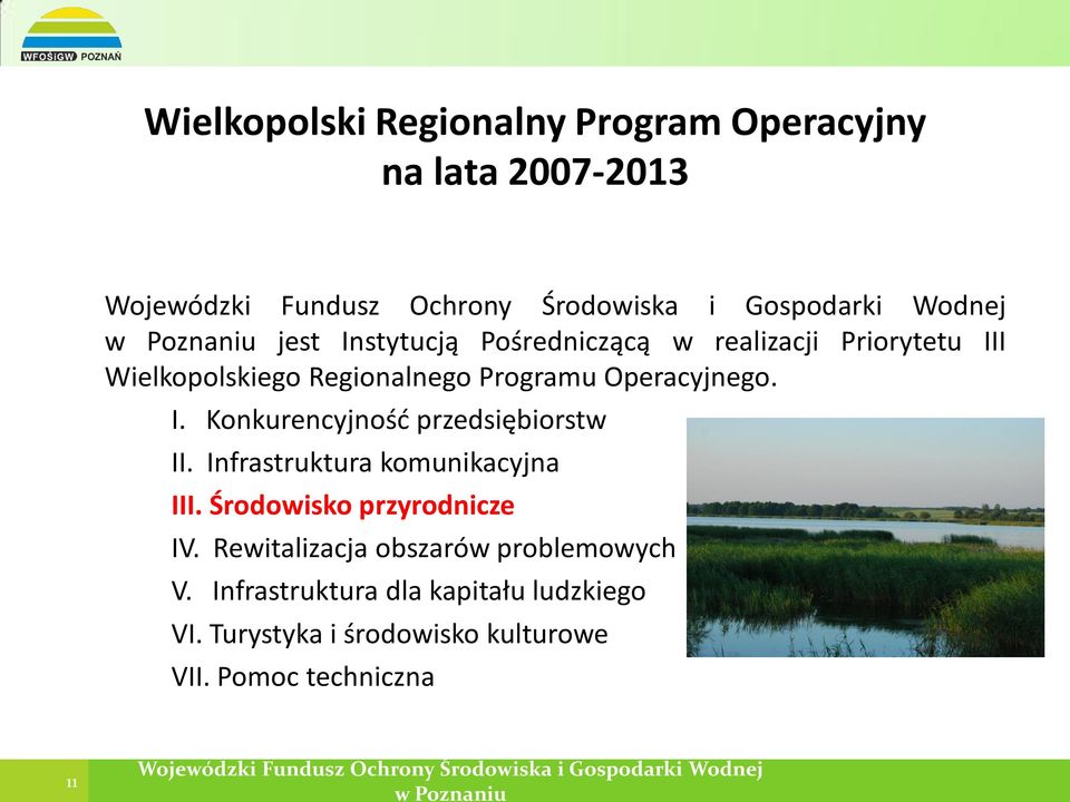 Infrastruktura komunikacyjna III. Środowisko przyrodnicze IV. Rewitalizacja obszarów problemowych V.