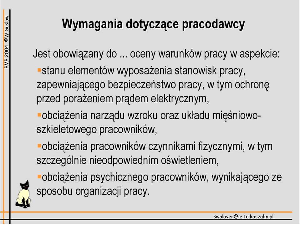 pracy, w tym ochronę przed porażeniem prądem elektrycznym, obciążenia narządu wzroku oraz układu