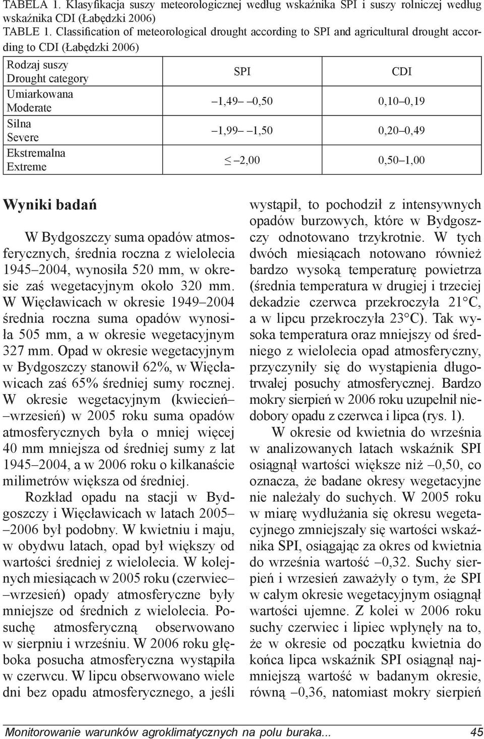 Silna Severe 1,99 1,50 0,20 0,49 Ekstremalna Extreme 2,00 0,50 1,00 Wyniki badań W Bydgoszczy suma opadów atmosferycznych, średnia roczna z wielolecia 1945 2004, wynosiła 520 mm, w okresie zaś