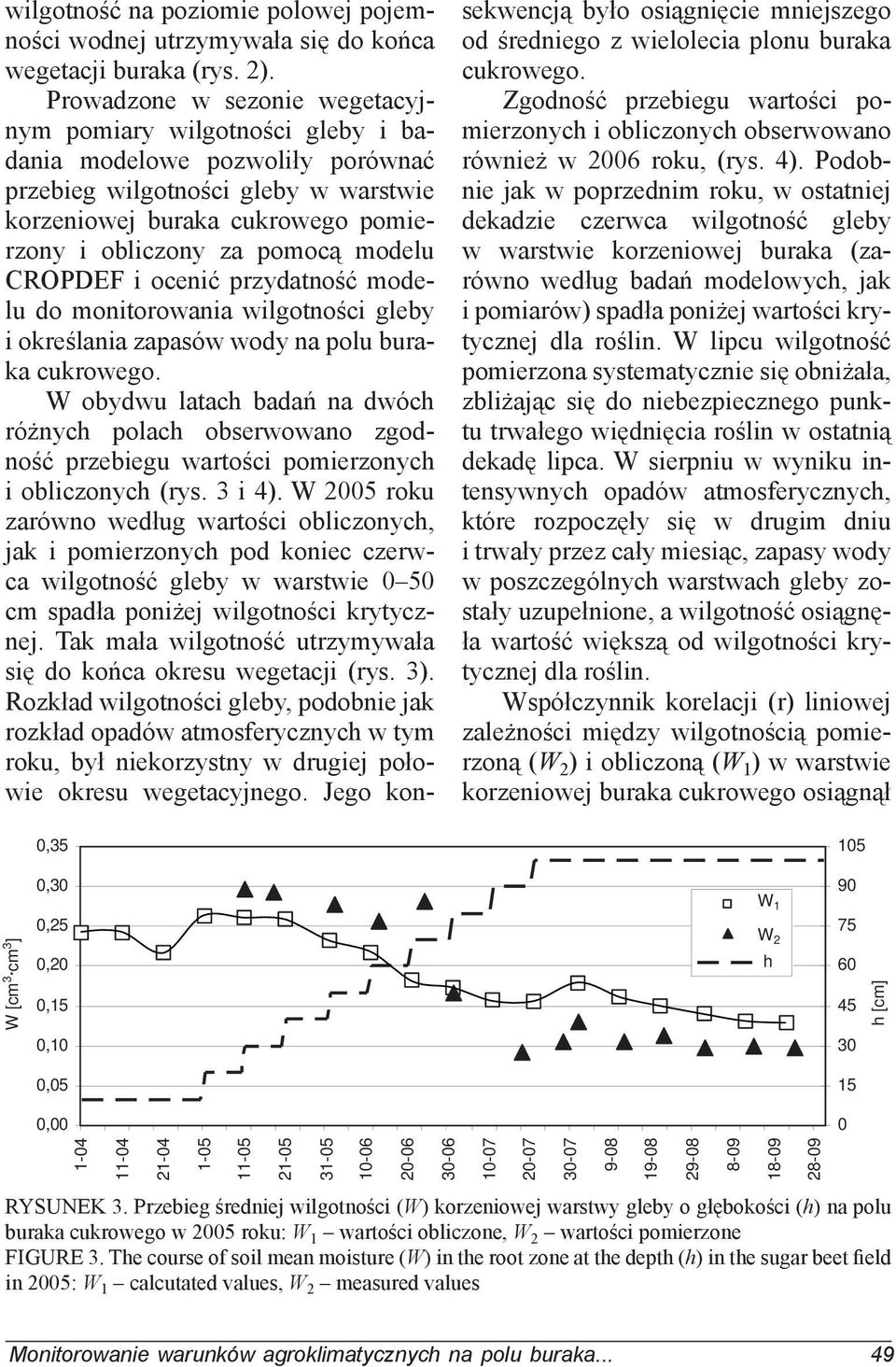 modelu CROPDEF i ocenić przydatność modelu do monitorowania wilgotności gleby i określania zapasów wody na polu buraka cukrowego.