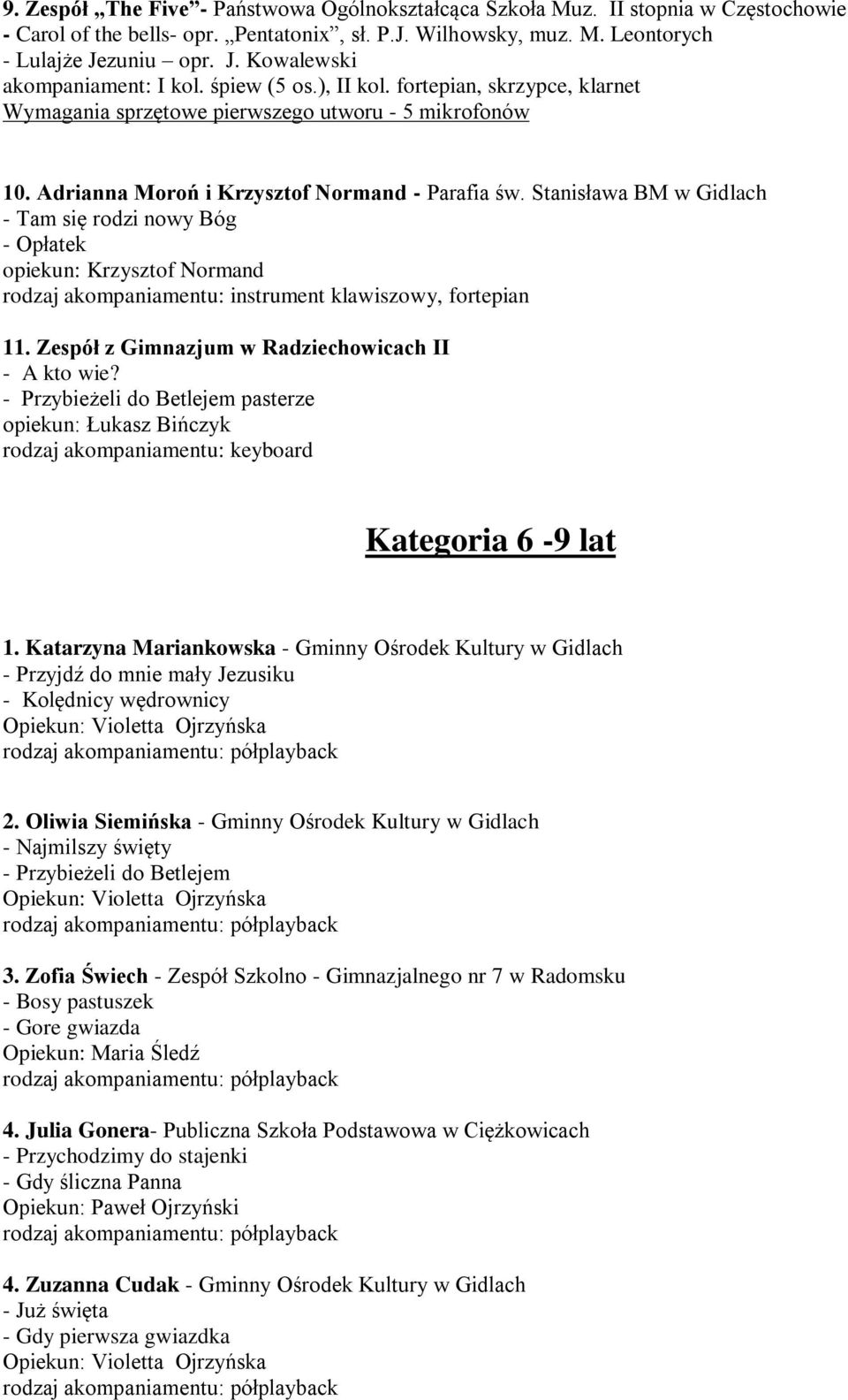 Adrianna Moroń i Krzysztof Normand - Parafia św. Stanisława BM w Gidlach - Tam się rodzi nowy Bóg - Opłatek rodzaj akompaniamentu: instrument klawiszowy, fortepian 11.