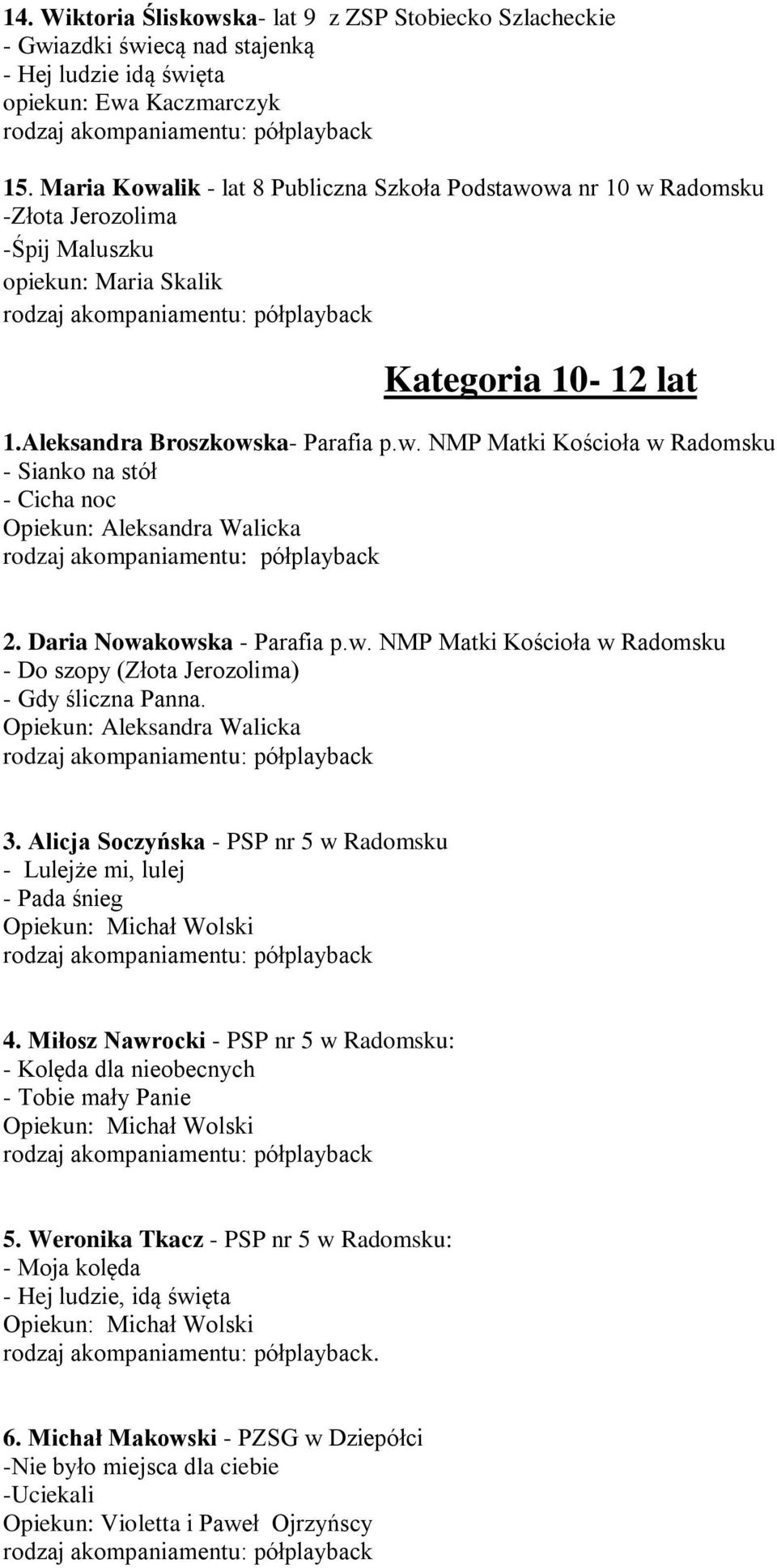 Daria Nowakowska - Parafia p.w. NMP Matki Kościoła w Radomsku - Do szopy (Złota Jerozolima) - Gdy śliczna Panna. Opiekun: Aleksandra Walicka 3.