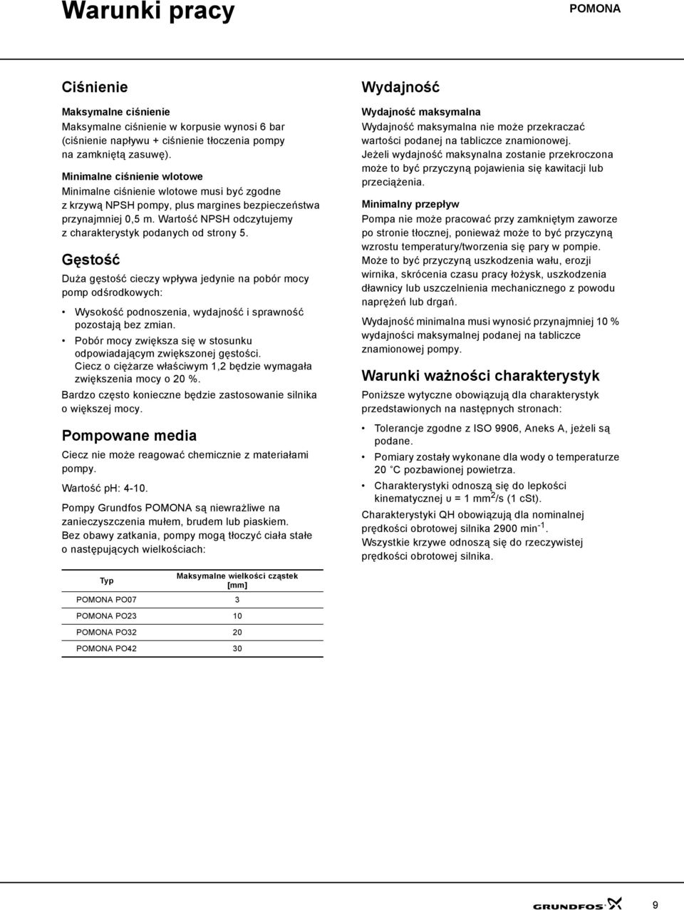 Wartość NPSH odczytujemy z charakterystyk podanych od strony 5.