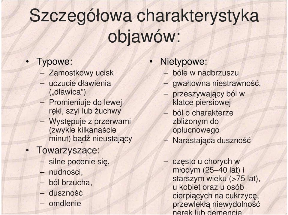 w nadbrzuszu gwałtowna niestrawność, przeszywający ból w klatce piersiowej ból o charakterze zbliżonym do opłucnowego Narastająca duszność często