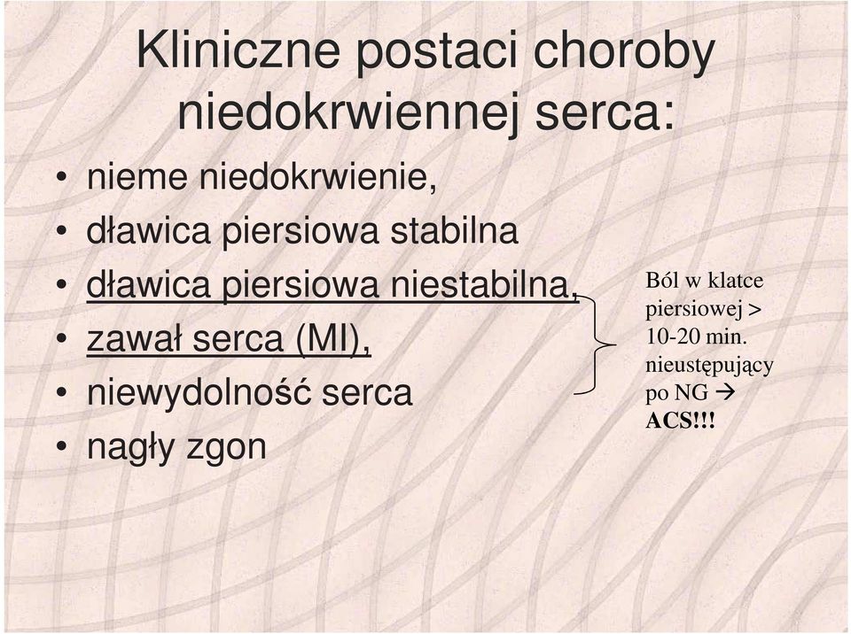 niestabilna, zawał serca (MI), niewydolność serca nagły