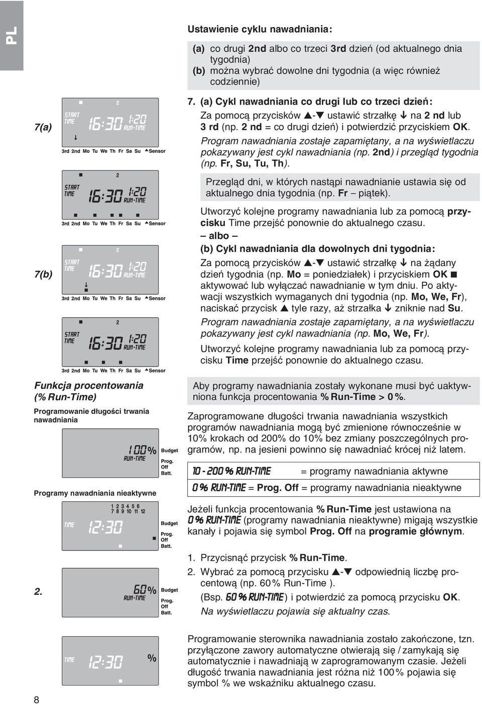 Program nawadniania zostaje zapamiкtany, a na wyњwietlaczu pokazywany jest cykl nawadniania (np. 2nd) i przegl d tygodnia (np. Fr, Su, Tu, Th).