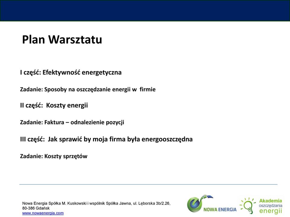 sprawić by moja firma była energooszczędna Zadanie: Koszty sprzętów Nowa Energia Spółka M.