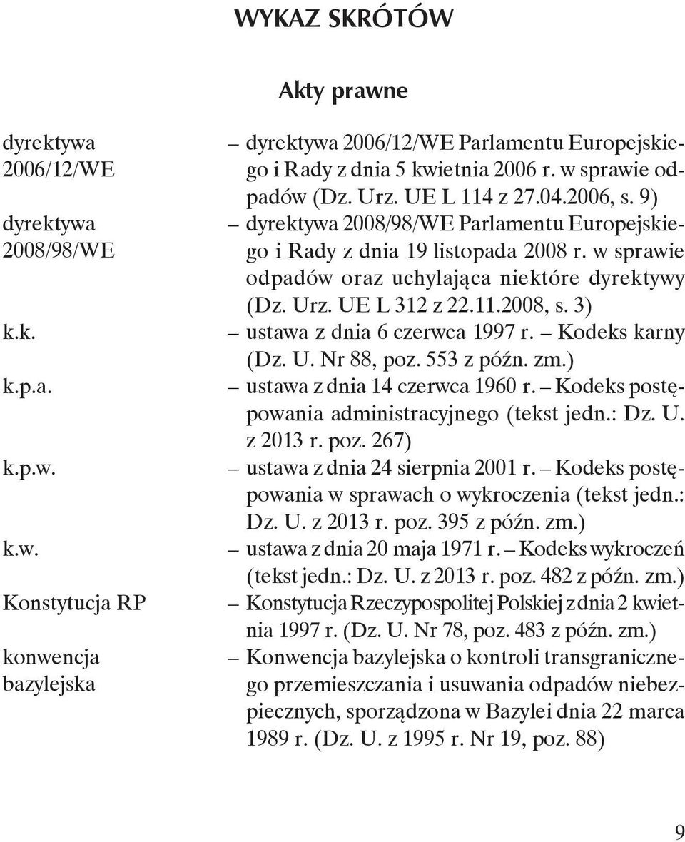 11.2008, s. 3) ustawa z dnia 6 czerwca 1997 r. Kodeks karny (Dz. U. Nr 88, poz. 553 z późn. zm.) ustawa z dnia 14 czerwca 1960 r. Kodeks postępowania administracyjnego (tekst jedn.: Dz. U. z 2013 r.