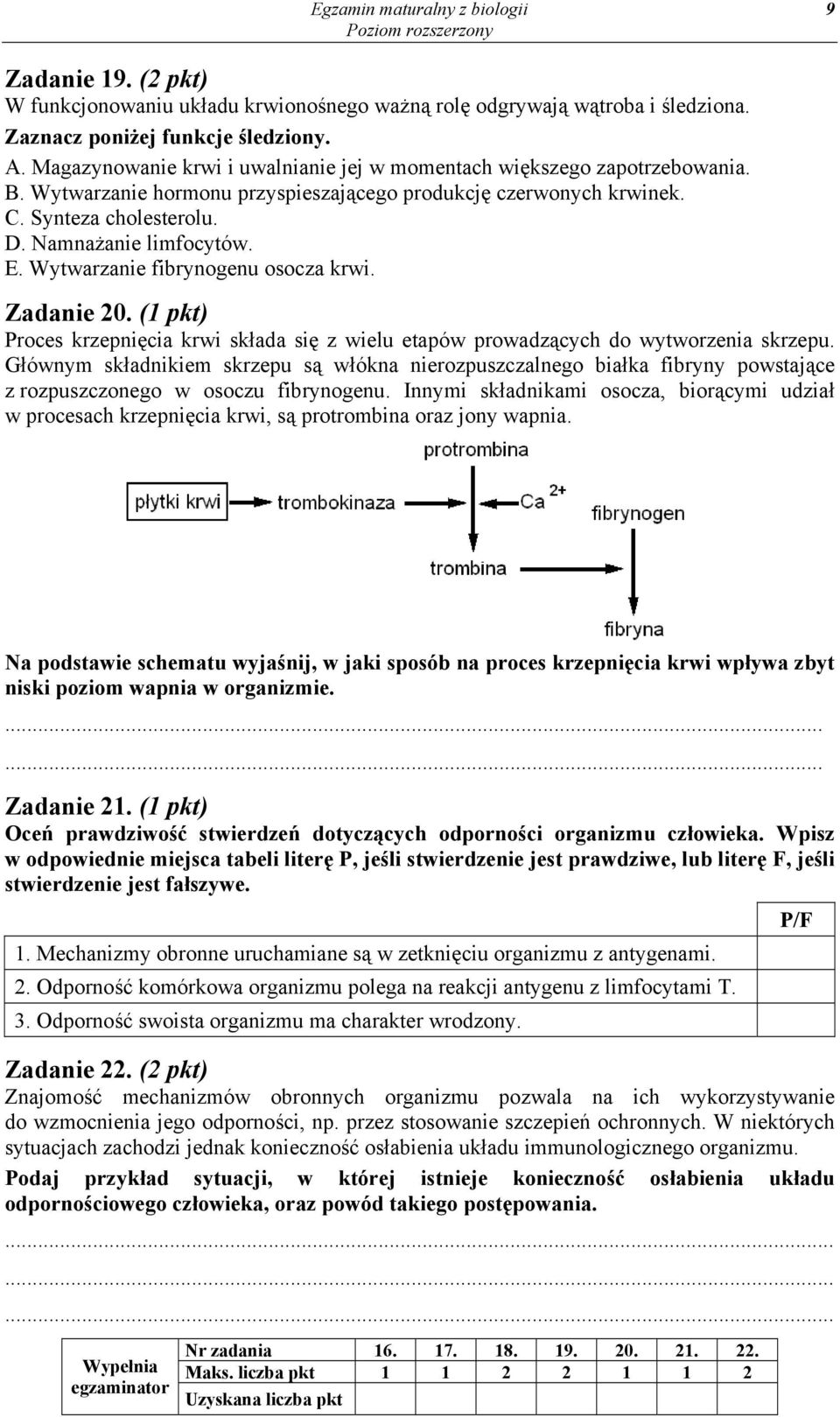 Wytwarzanie fibrynogenu osocza krwi. Zadanie 20. (1 pkt) Proces krzepnięcia krwi składa się z wielu etapów prowadzących do wytworzenia skrzepu.