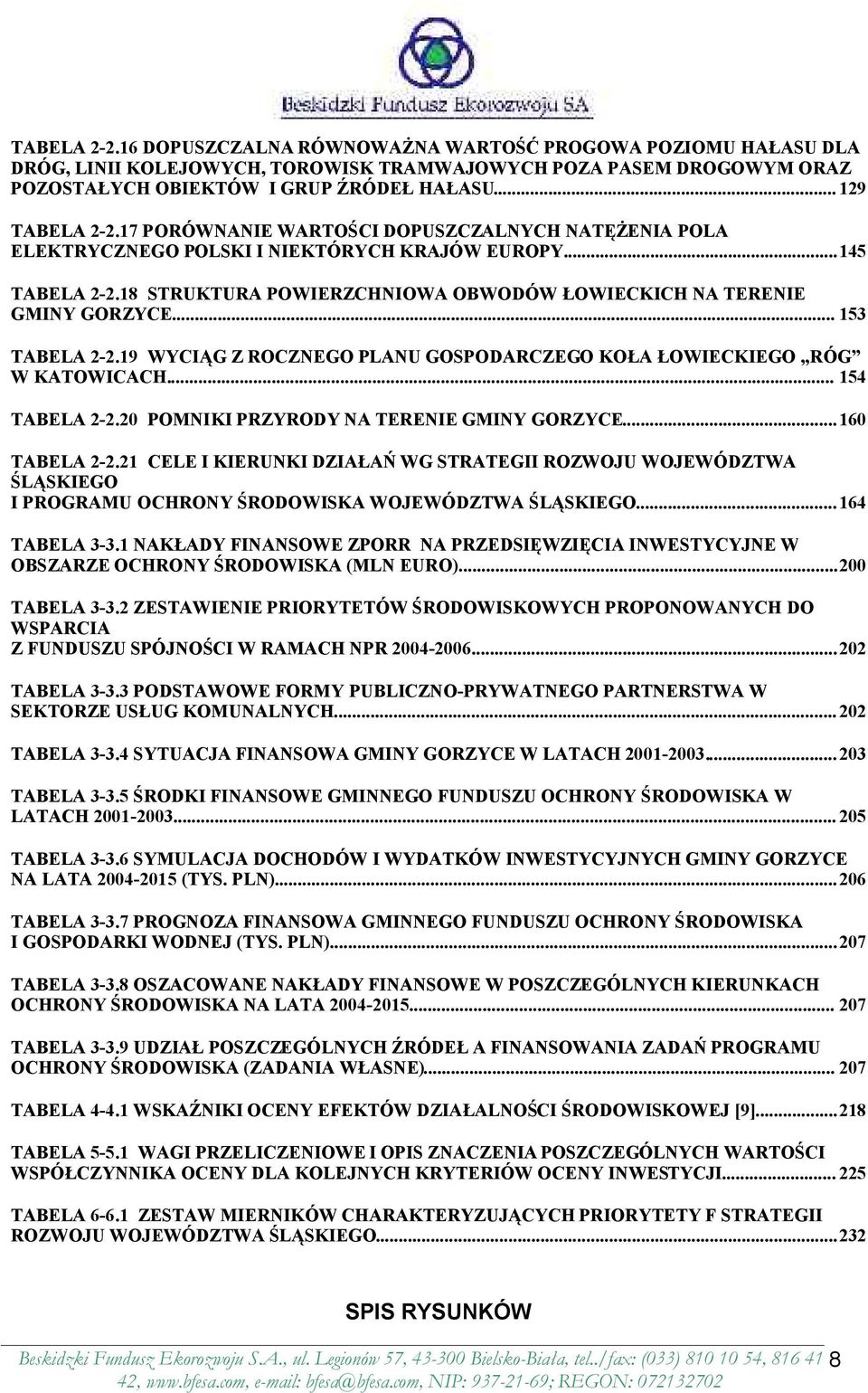 18 STRUKTURA POWIERZCHNIOWA OBWODÓW ŁOWIECKICH NA TERENIE GMINY GORZYCE... 153 TABELA 2-2.19 WYCIĄG Z ROCZNEGO PLANU GOSPODARCZEGO KOŁA ŁOWIECKIEGO RÓG W KATOWICACH... 154 TABELA 2-2.