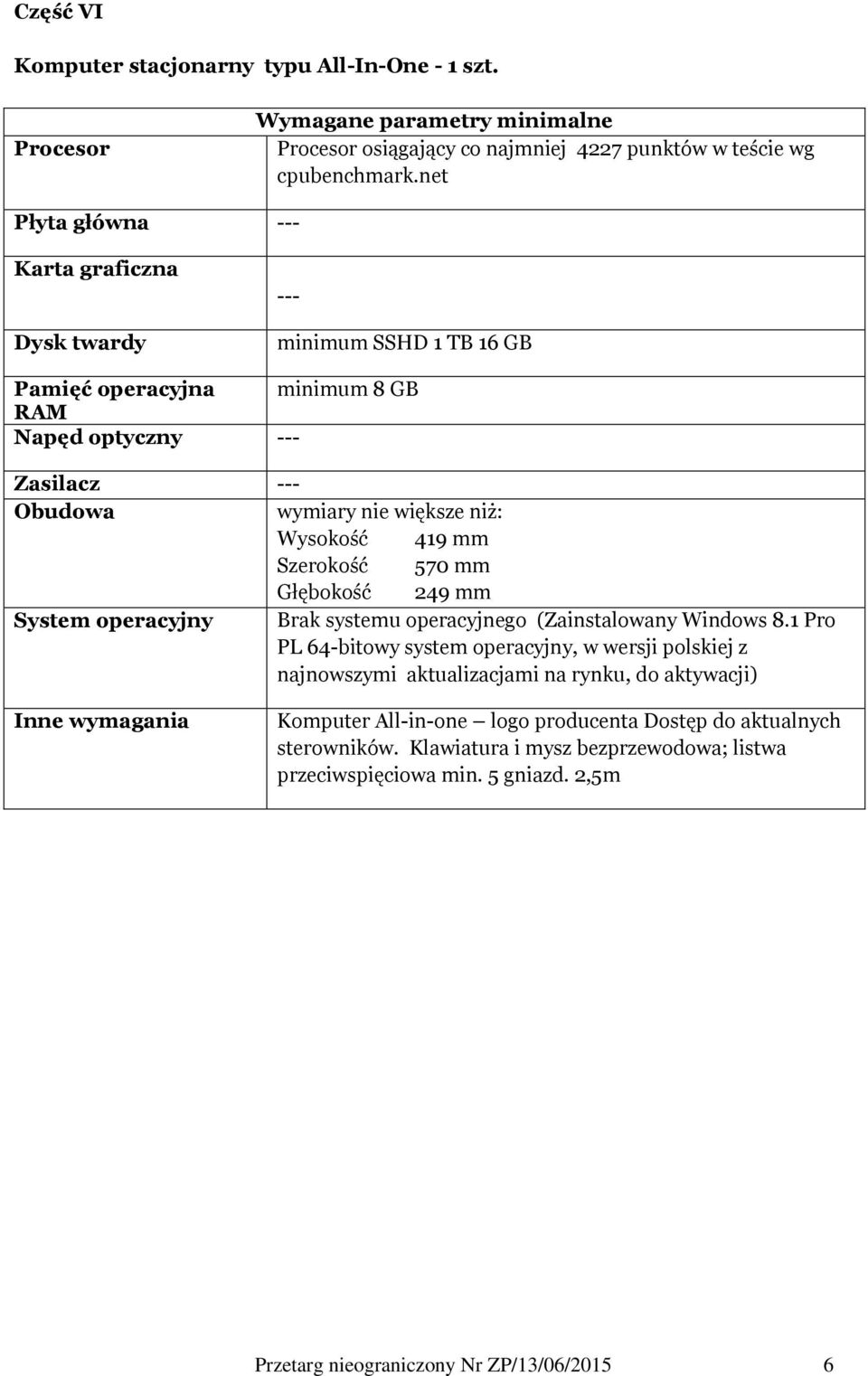 Obudowa wymiary nie większe niż: Wysokość 419 mm Szerokość 570 mm Głębokość 249 mm System operacyjny Brak systemu operacyjnego (Zainstalowany Windows 8.