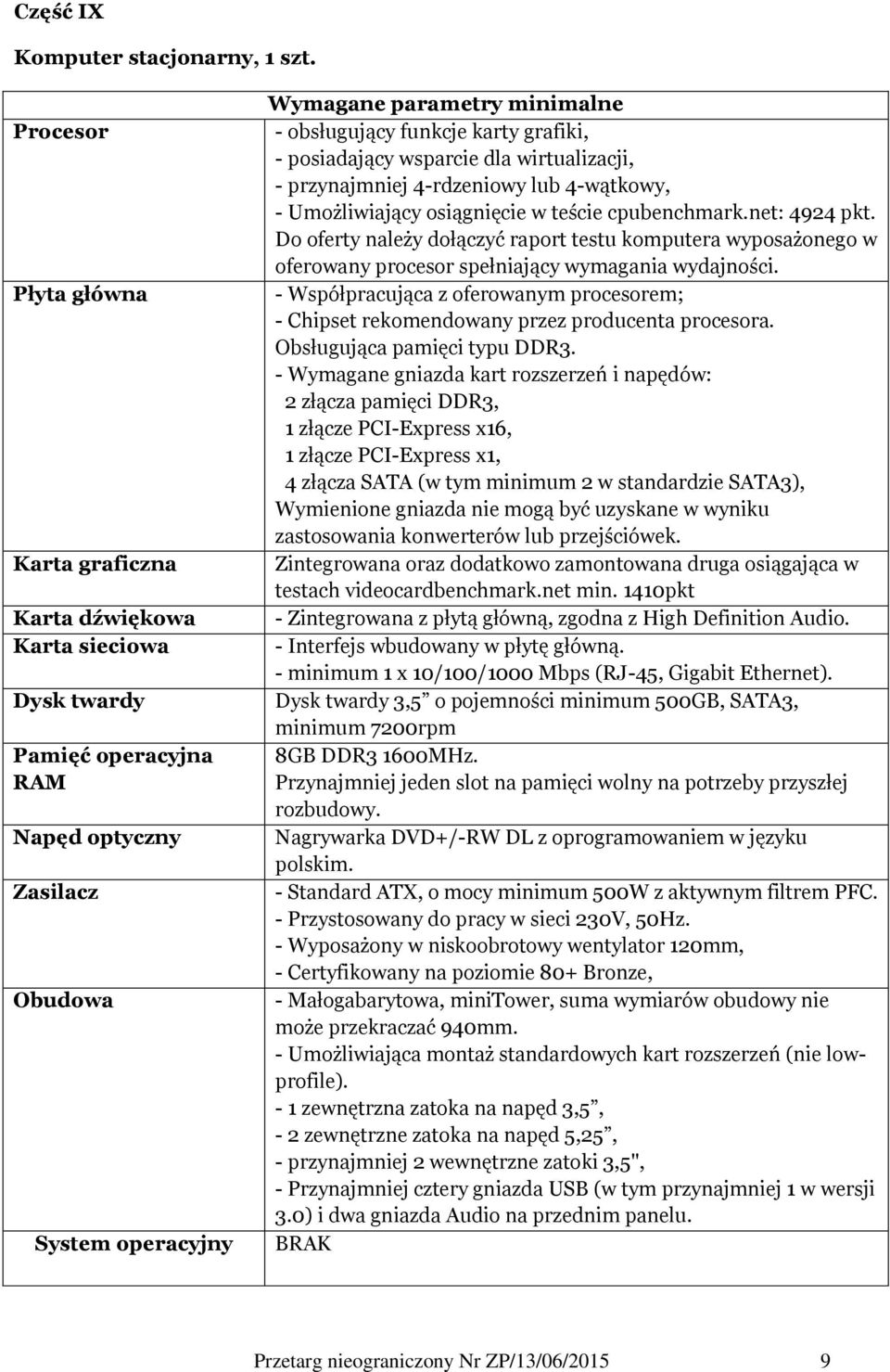 przynajmniej 4-rdzeniowy lub 4-wątkowy, - Umożliwiający osiągnięcie w teście : 4924 pkt.