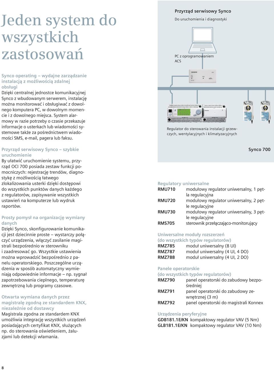 System alarmowy w razie potrzeby o czasie przekazuje informacje o usterkach lub wiadomości systemowe także za pośrednictwem wiadomości SMS, e-mail, pagera lub faksu.