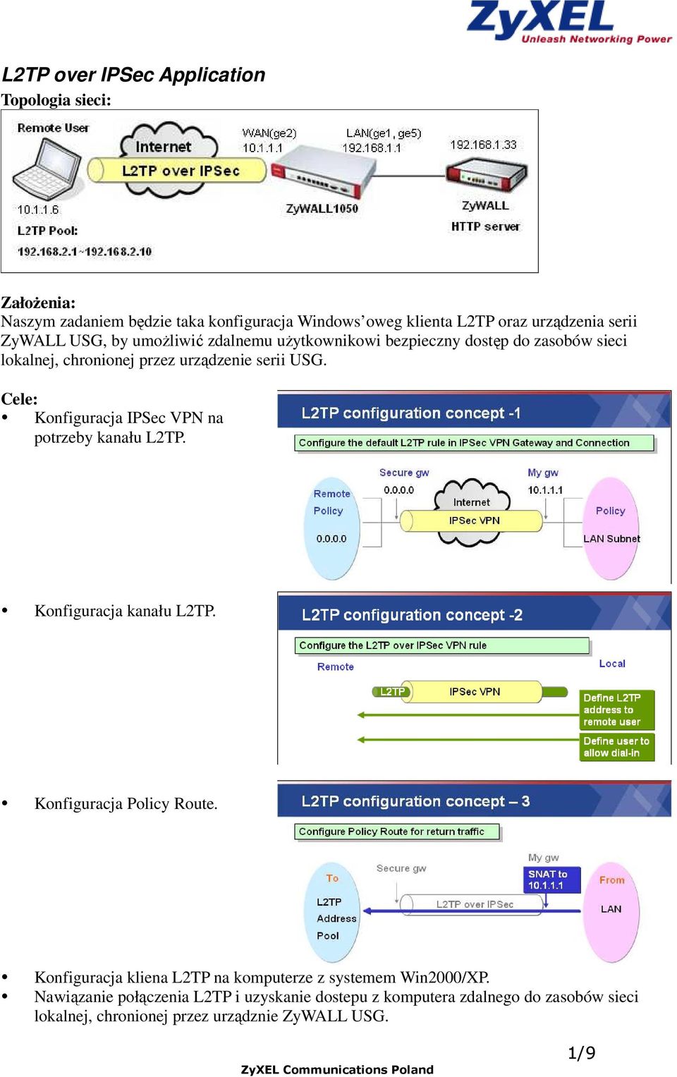 Cele: Konfiguracja IPSec VPN na potrzeby kanału L2TP. Konfiguracja kanału L2TP. Konfiguracja Policy Route.