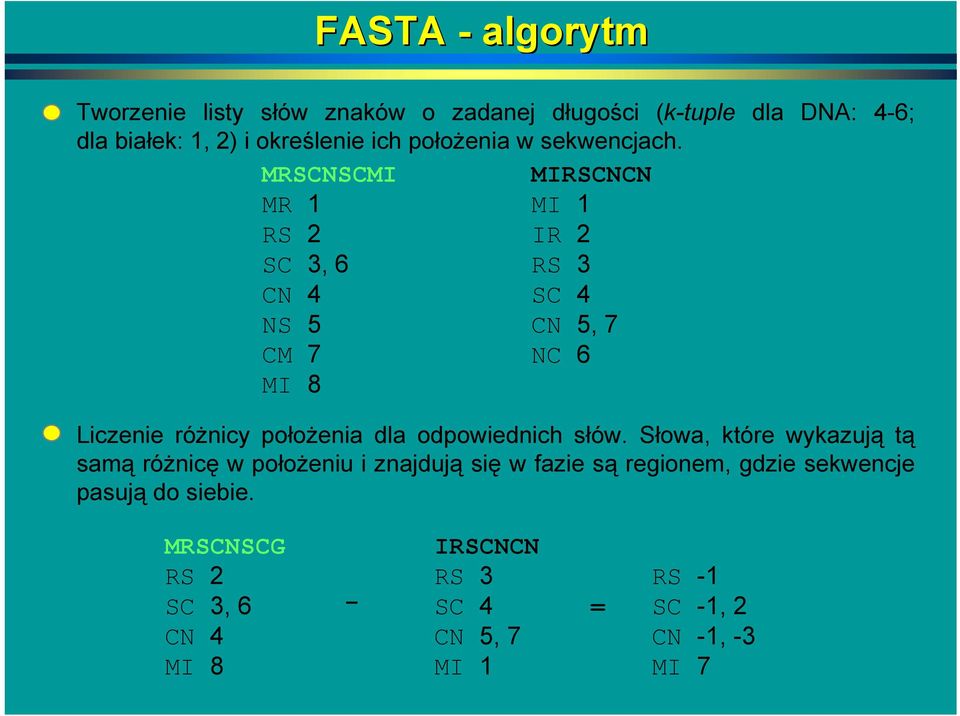 MRSCNSCMI MR 1 RS 2 SC 3, 6 CN 4 NS 5 CM 7 MI 8 MIRSCNCN MI 1 IR 2 RS 3 SC 4 CN 5, 7 NC 6 Liczenie różnicy położenia dla