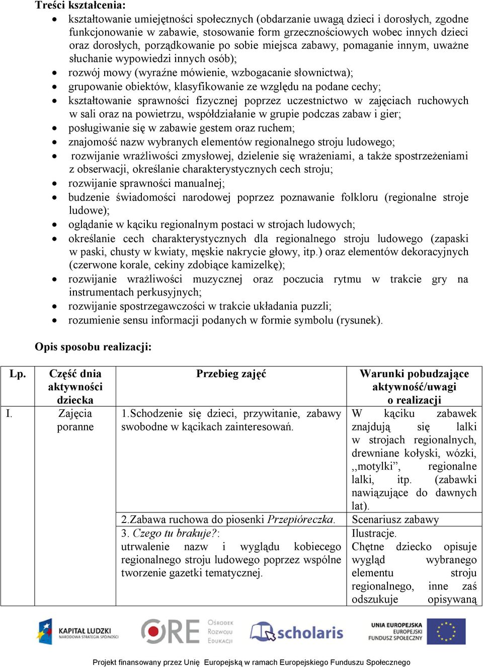 względu na podane cechy; kształtowanie sprawności fizycznej poprzez uczestnictwo w zajęciach ruchowych w sali oraz na powietrzu, współdziałanie w grupie podczas zabaw i gier; posługiwanie się w