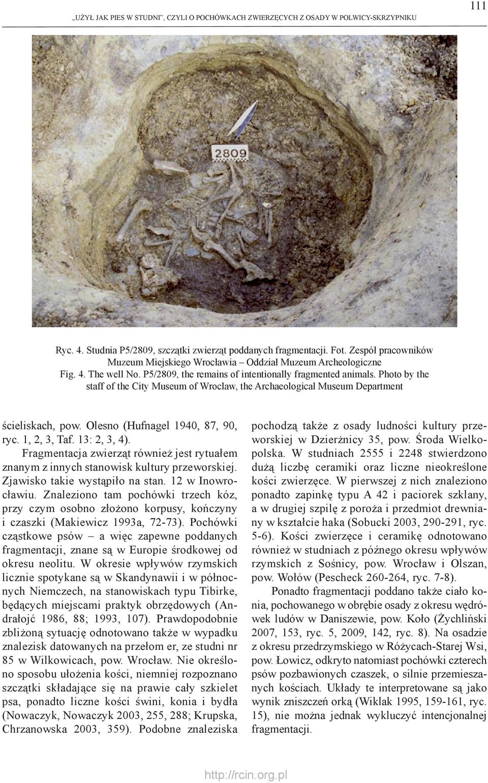 Photo by the staff of the City Museum of Wroclaw, the Archaeological Museum Department ścieliskach, pow. Olesno (Hufnagel 1940, 87, 90, ryc. 1, 2, 3, Taf. 13: 2, 3, 4).