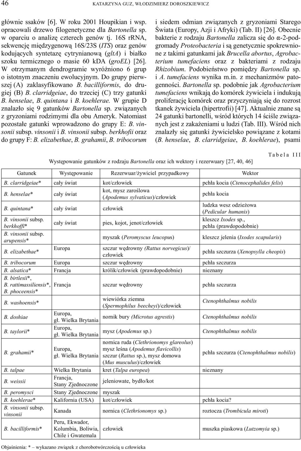 W otrzymanym dendrogramie wyró niono 6 grup o istotnym znaczeniu ewolucyjnym. Do grupy pierwszej (A) zaklasyfikowano B. bacilliformis, do drugiej (B) B. clarridgeiae, do trzeciej (C) trzy gatunki B.