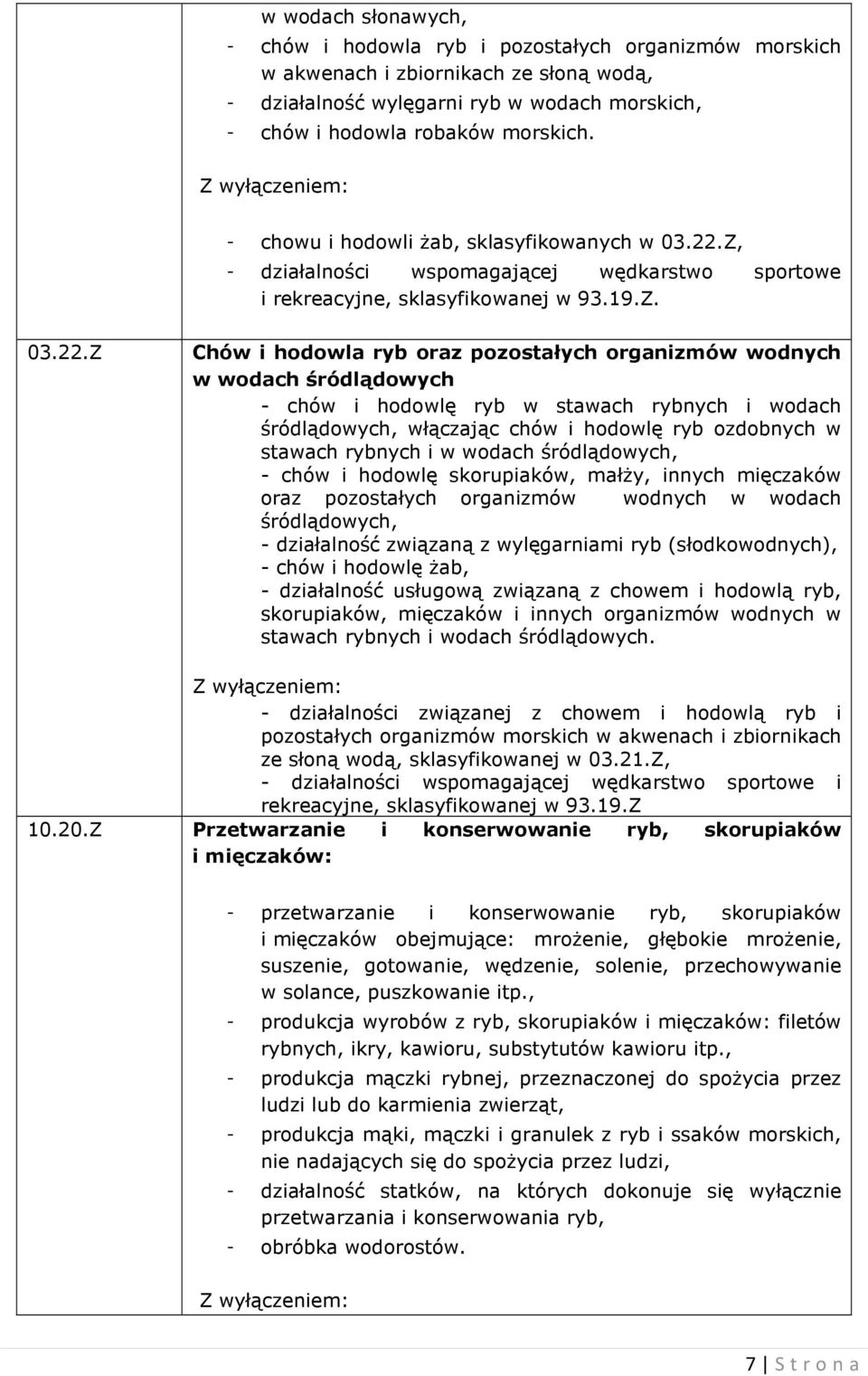 Z Chów i hodowla ryb oraz pozostałych organizmów wodnych w wodach śródlądowych - chów i hodowlę ryb w stawach rybnych i wodach śródlądowych, włączając chów i hodowlę ryb ozdobnych w stawach rybnych i