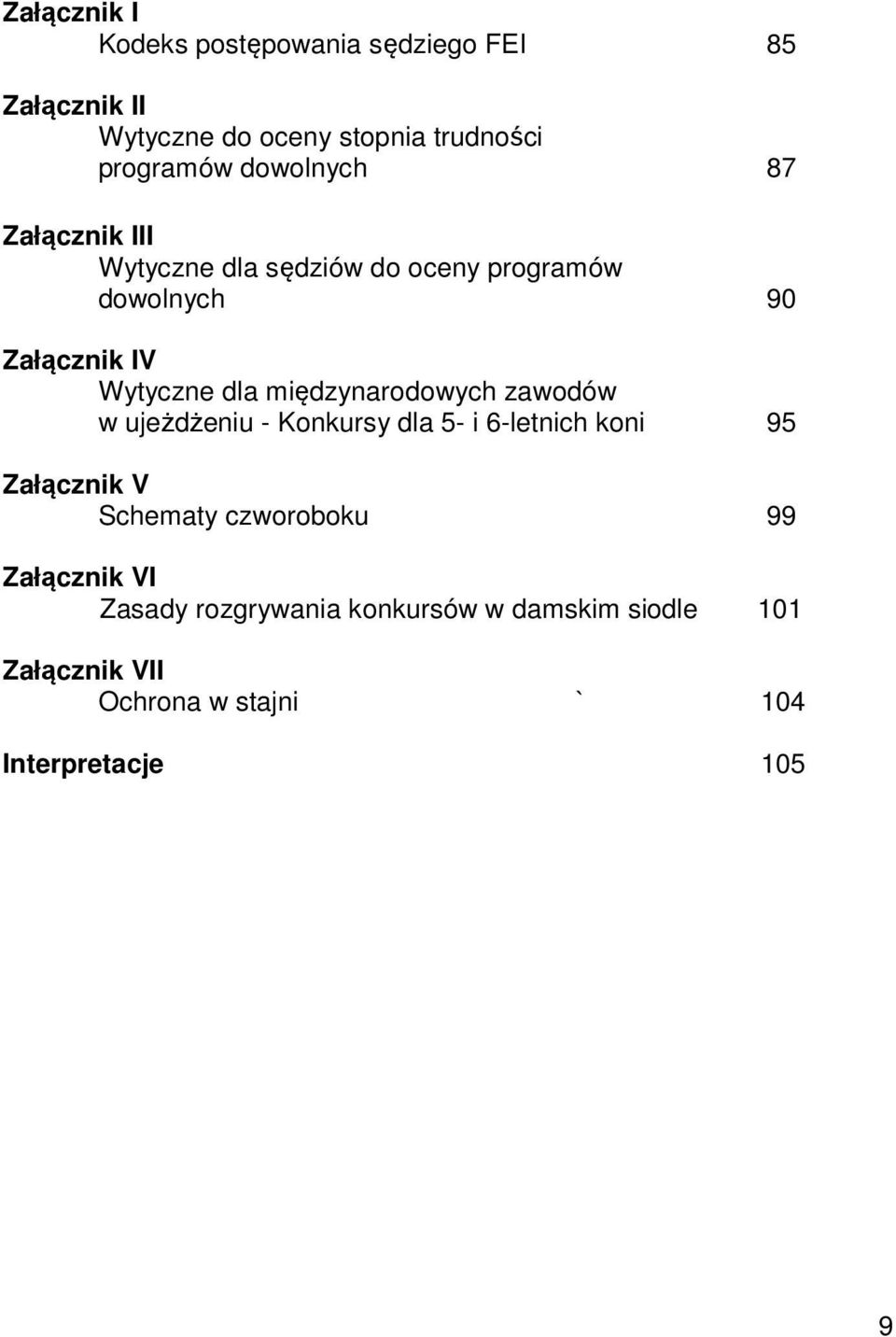 międzynarodowych zawodów w ujeżdżeniu - Konkursy dla 5- i 6-letnich koni 95 Załącznik V Schematy czworoboku 99