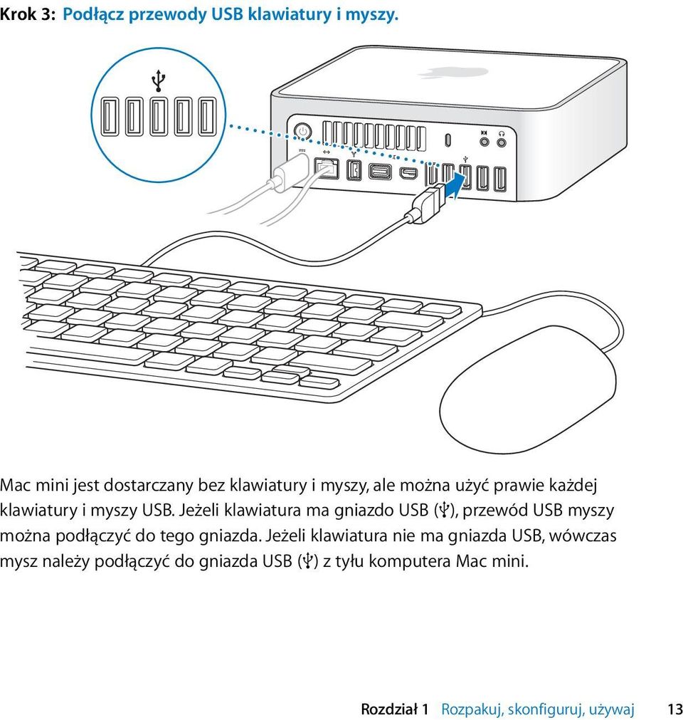 USB. Jeżeli klawiatura ma gniazdo USB (d), przewód USB myszy można podłączyć do tego gniazda.