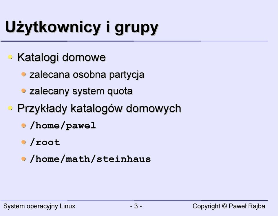 system quota Przykłady katalogów