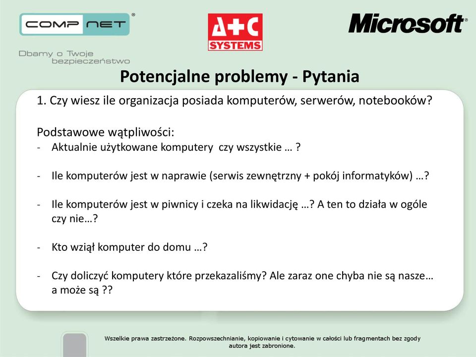 Ile komputerów jest w naprawie (serwis zewnętrzny + pokój informatyków)?