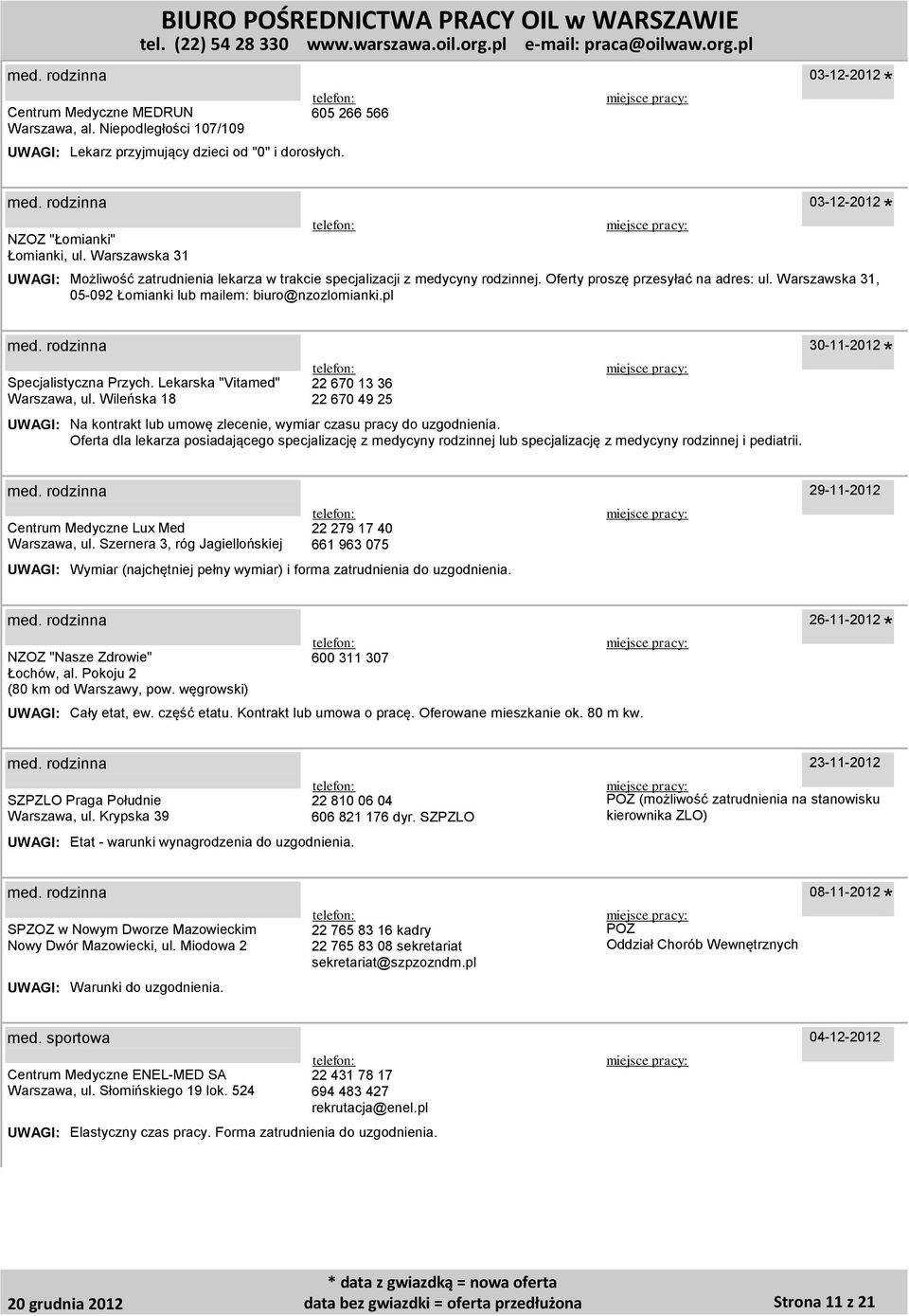 Warszawska 31, 05-092 Łomianki lub mailem: biuro@nzozlomianki.pl Specjalistyczna Przych. Lekarska "Vitamed" Warszawa, ul.