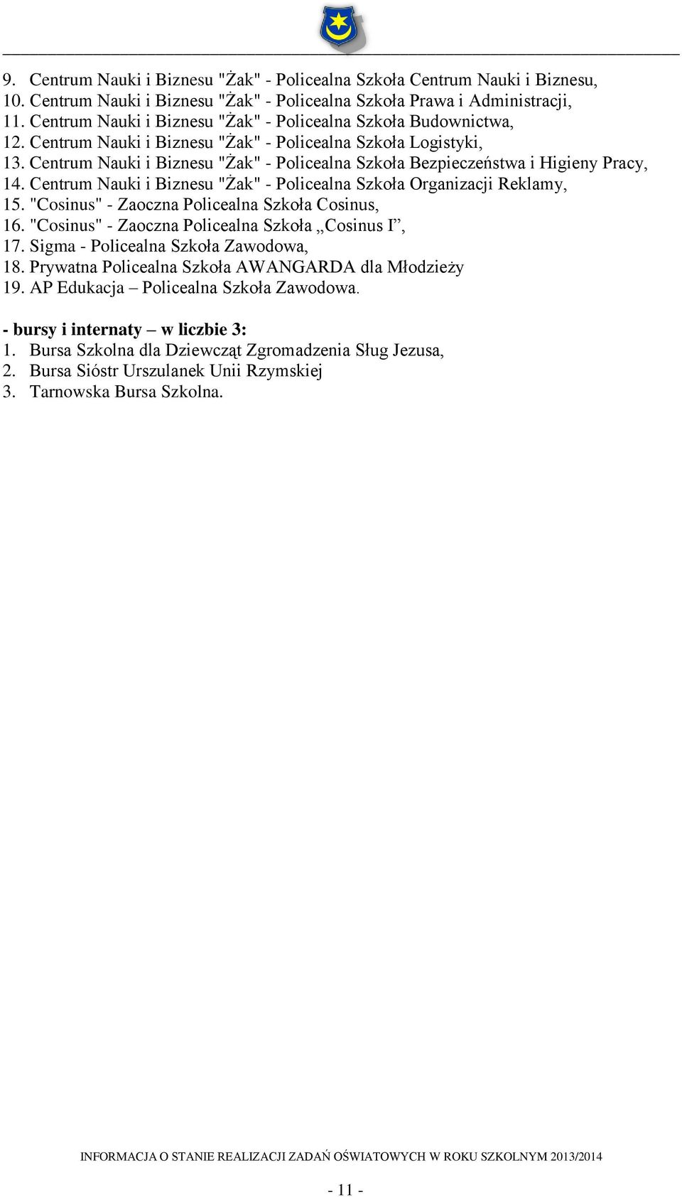 Centrum Nauki i Biznesu "Żak" - Policealna Szkoła Bezpieczeństwa i Higieny Pracy, 14. Centrum Nauki i Biznesu "Żak" - Policealna Szkoła Organizacji Reklamy, 15.