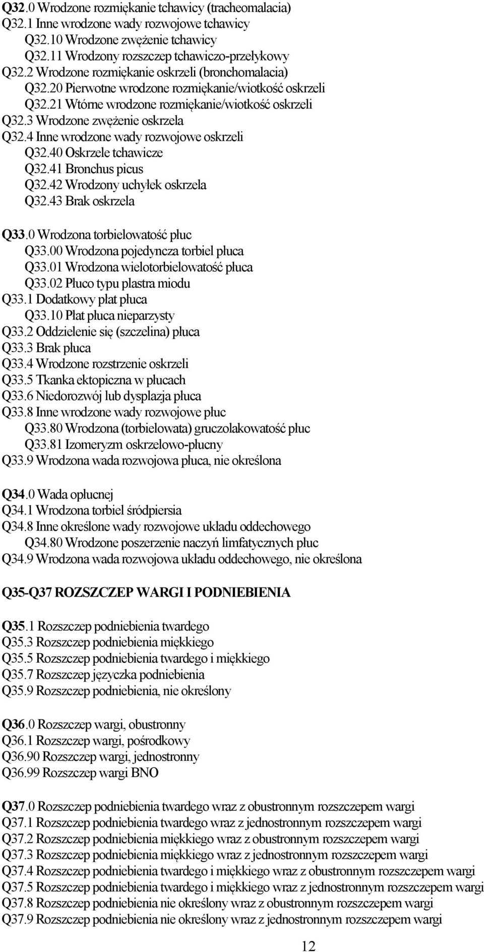 4 Inne wrodzone wady rozwojowe oskrzeli Q32.40 Oskrzele tchawicze Q32.41 Bronchus picus Q32.42 Wrodzony uchyłek oskrzela Q32.43 Brak oskrzela Q33.0 Wrodzona torbielowatość płuc Q33.