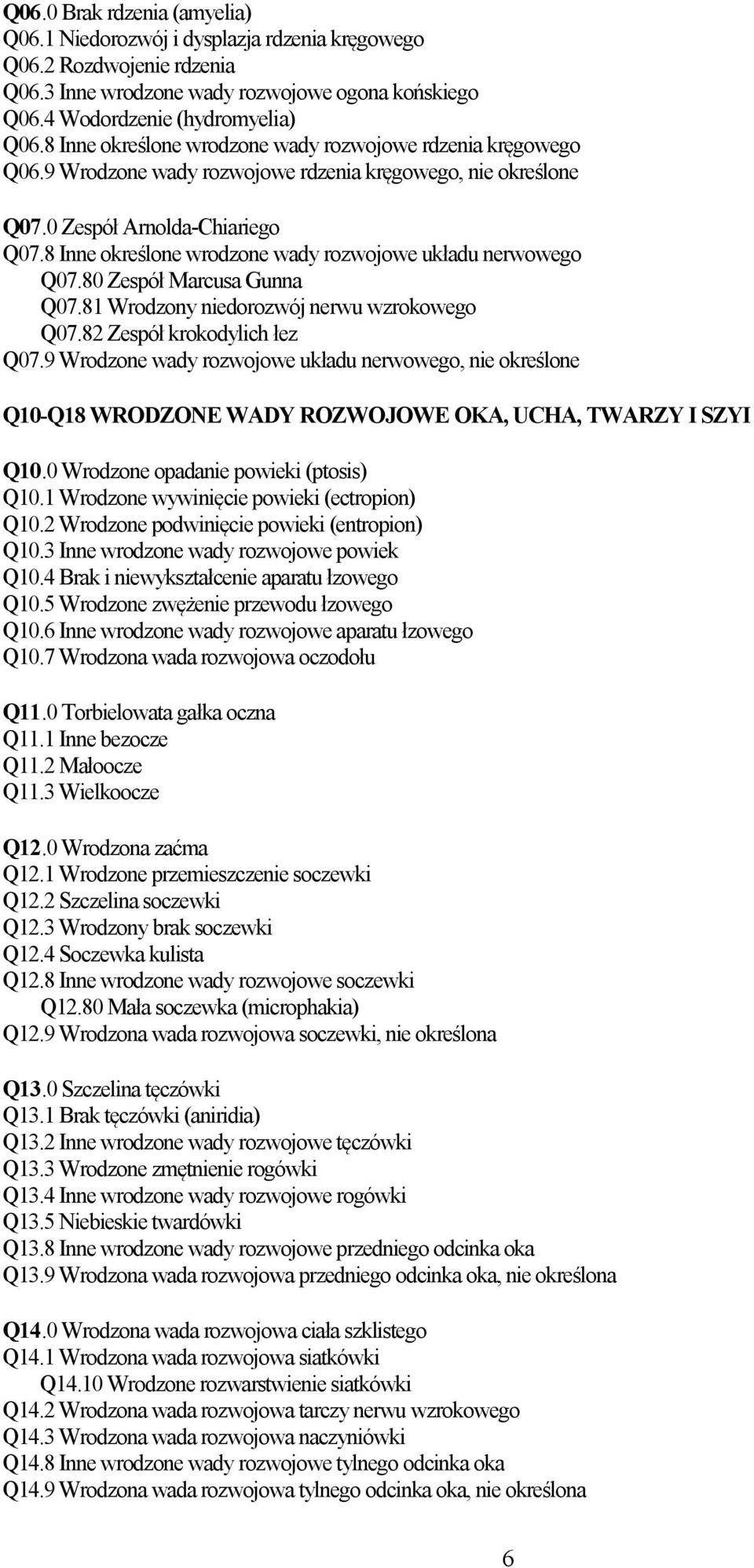 8 Inne określone wrodzone wady rozwojowe układu nerwowego Q07.80 Zespół Marcusa Gunna Q07.81 Wrodzony niedorozwój nerwu wzrokowego Q07.82 Zespół krokodylich łez Q07.
