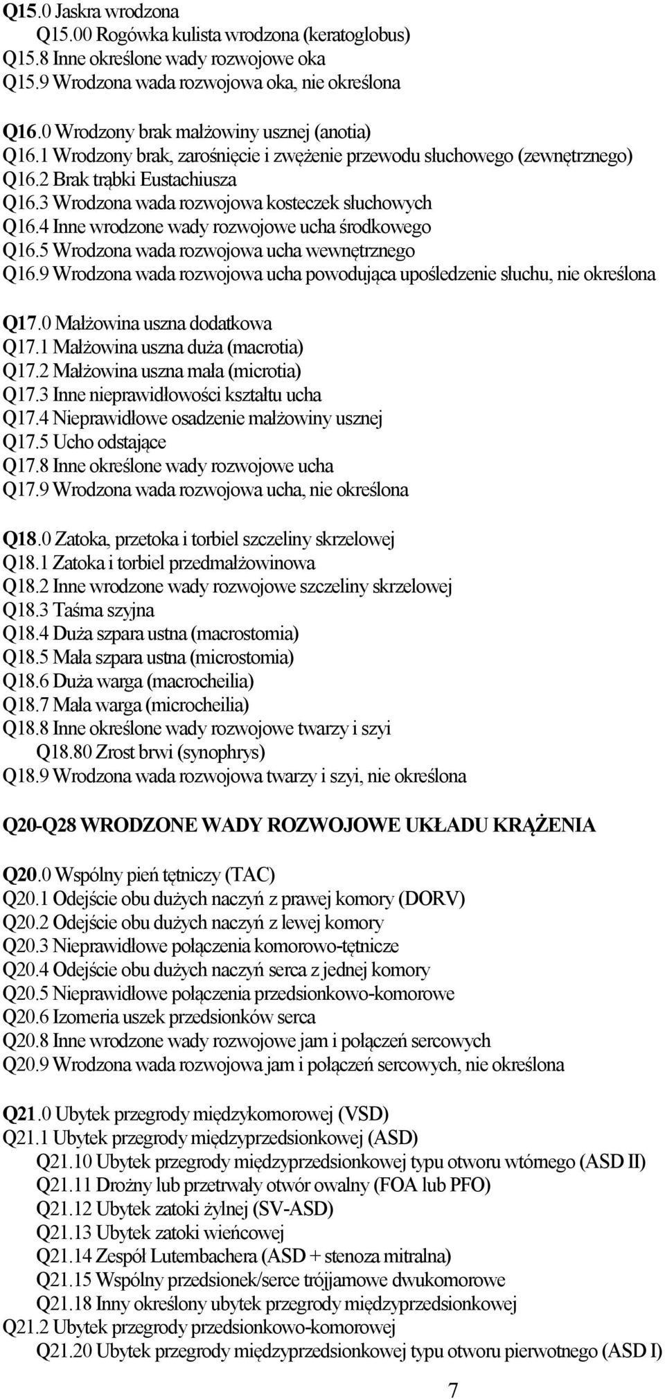 3 Wrodzona wada rozwojowa kosteczek słuchowych Q16.4 Inne wrodzone wady rozwojowe ucha środkowego Q16.5 Wrodzona wada rozwojowa ucha wewnętrznego Q16.