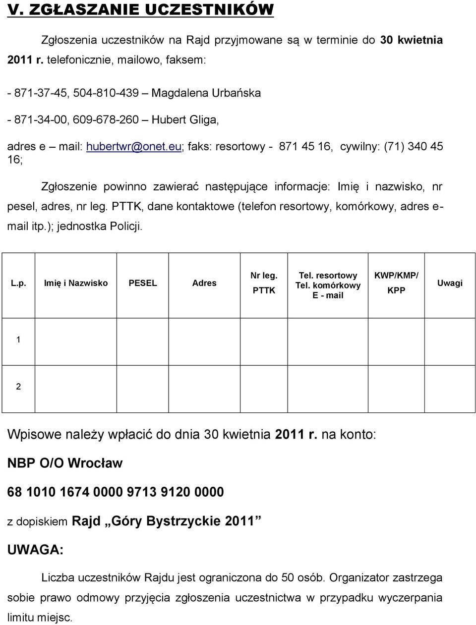 eu; faks: resortowy - 871 45 16, cywilny: (71) 340 45 16; Zgłoszenie powinno zawierać następujące informacje: Imię i nazwisko, nr pesel, adres, nr leg.