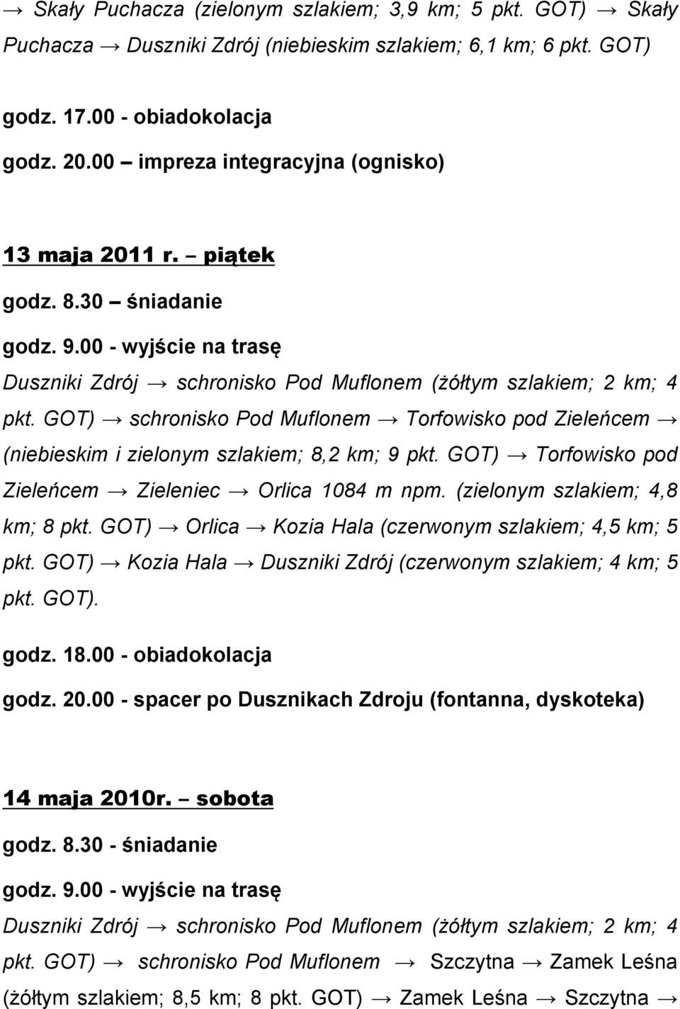 GOT) schronisko Pod Muflonem Torfowisko pod Zieleńcem (niebieskim i zielonym szlakiem; 8,2 km; 9 pkt. GOT) Torfowisko pod Zieleńcem Zieleniec Orlica 1084 m npm. (zielonym szlakiem; 4,8 km; 8 pkt.