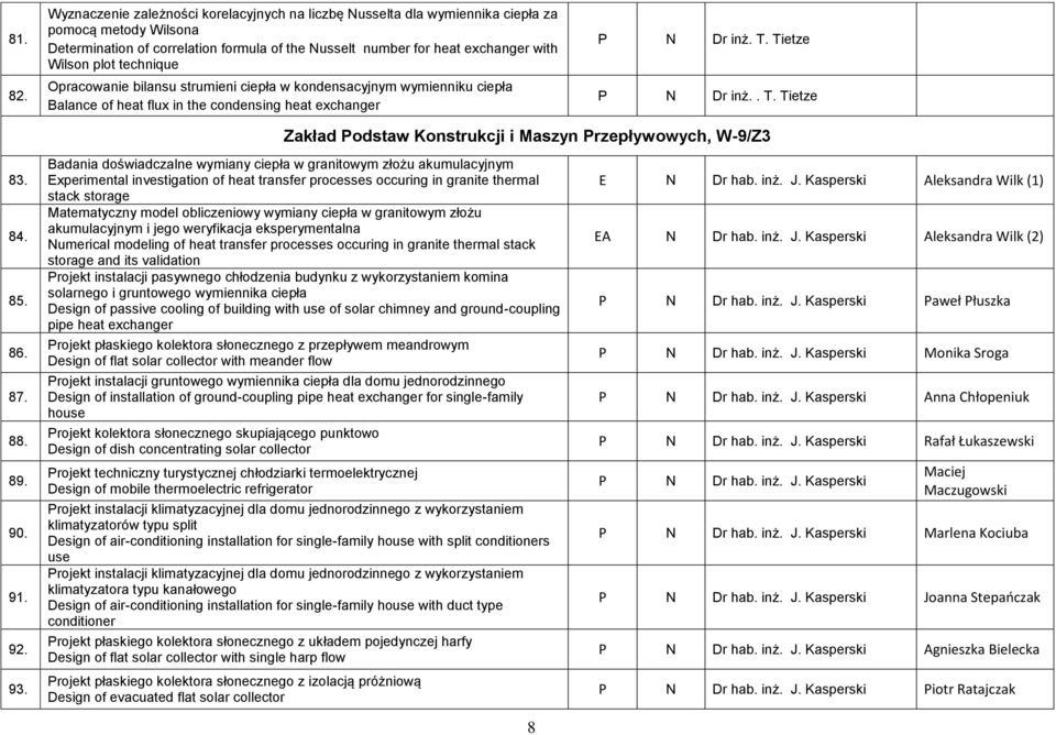 technique Opracowanie bilansu strumieni ciepła w kondensacyjnym wymienniku ciepła Balance of heat flux in the condensing heat exchanger P N Dr inż. T.