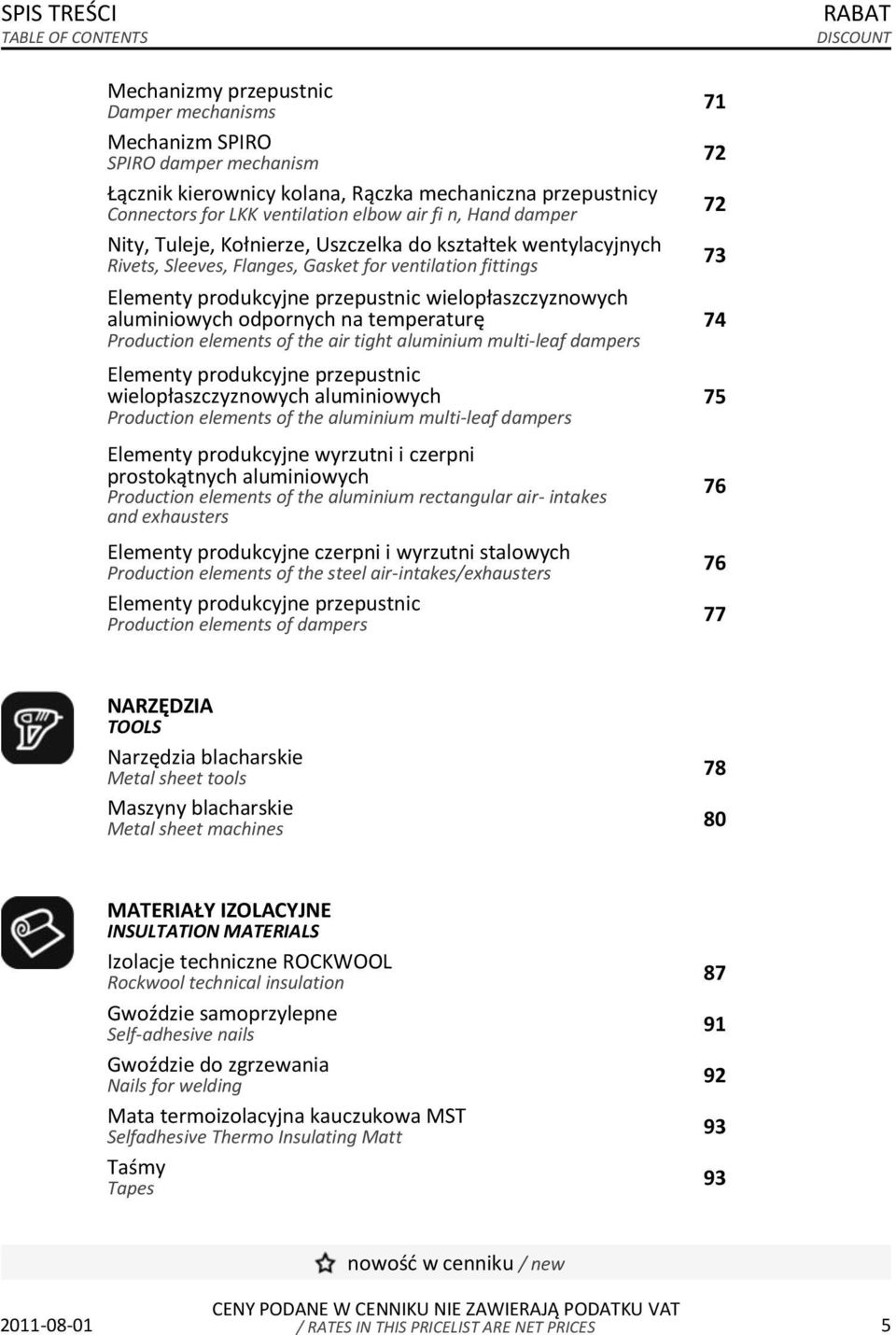 wielopłaszczyznowych aluminiowych odpornych na temperaturę Production elements of the air tight aluminium multi-leaf dampers Elementy produkcyjne przepustnic wielopłaszczyznowych aluminiowych