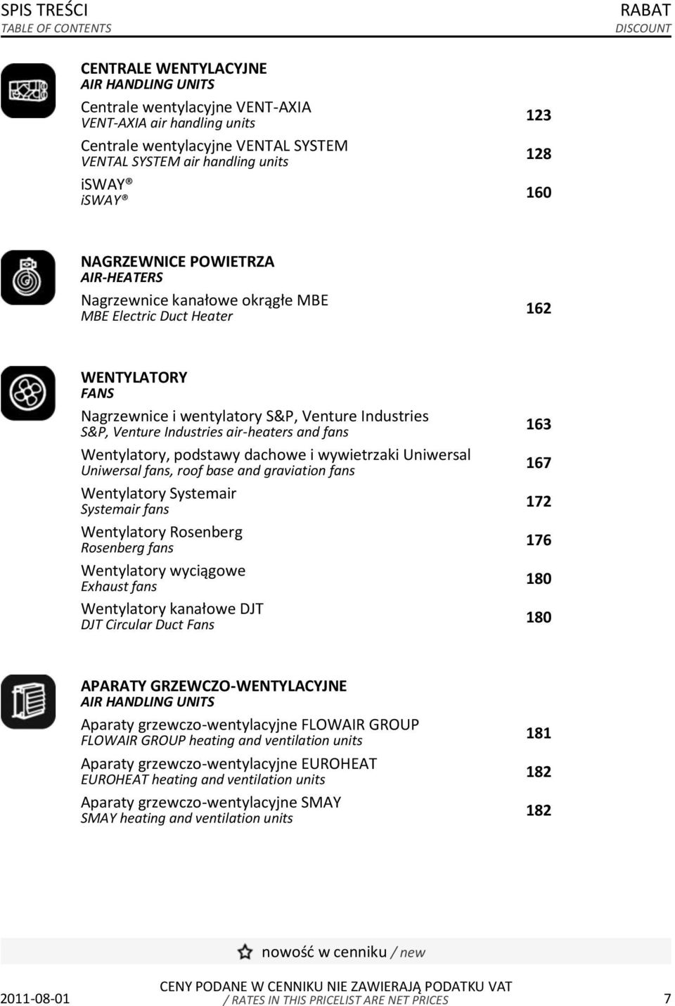 Industries S&P, Venture Industries air-heaters and fans Wentylatory, podstawy dachowe i wywietrzaki Uniwersal Uniwersal fans, roof base and graviation fans Wentylatory Systemair Systemair fans