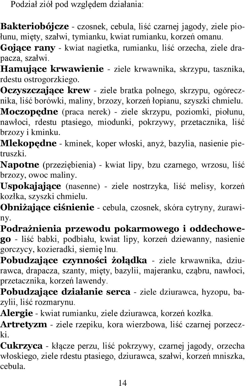 Oczyszczające krew - ziele bratka polnego, skrzypu, ogórecznika, liść borówki, maliny, brzozy, korzeń łopianu, szyszki chmielu.