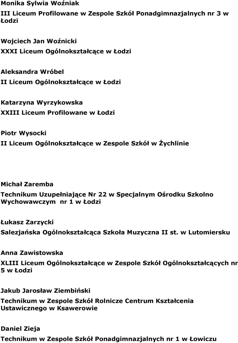 Ośrodku Szkolno Wychowawczym nr 1 w Łodzi Łukasz Zarzycki Salezjańska Ogólnokształcąca Szkoła Muzyczna II st.