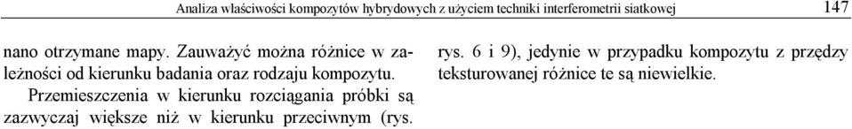 Zauważyć można różnice w zależności od kierunku badania oraz rodzaju kompozytu.
