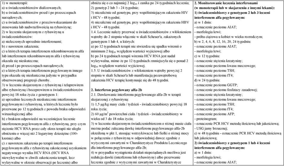 interferonem rekombinowanym alfa i rybawiryną okazała się nieskuteczna; d) przed i po przeszczepach narządowych; e) u których terapia interferonem pegylowanym innego typu okazała się nieskuteczna