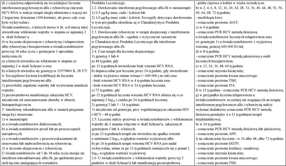 4) w leczeniu skojarzonym z rybawiryną i telaprewirem albo rybawiryną i boceprewirem u świadczeniobiorców powyżej 18 roku życia z genotypem 1 uprzednio nieleczonych: a) u których stwierdza się