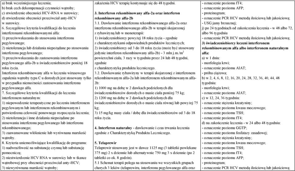 interferonu pegylowanego; 3) przeciwwskazania do zastosowania interferonu pegylowanego alfa-2b u świadczeniobiorców poniżej 18 roku życia.