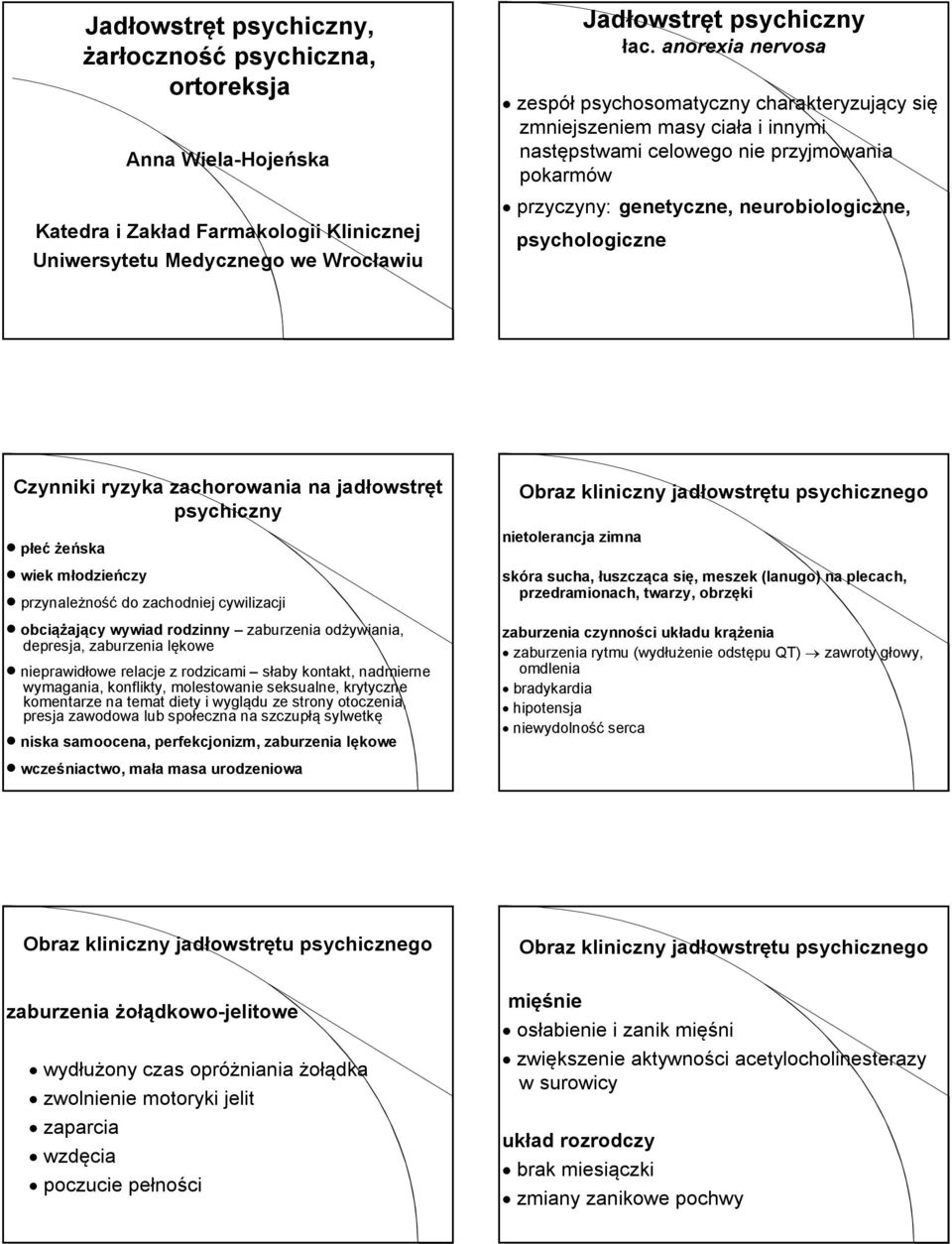 Czynniki ryzyka zachorowania na jadłowstręt psychiczny płeć żeńska wiek młodzieńczy przynależność do zachodniej cywilizacji obciążający wywiad rodzinny zaburzenia odżywiania, depresja, zaburzenia