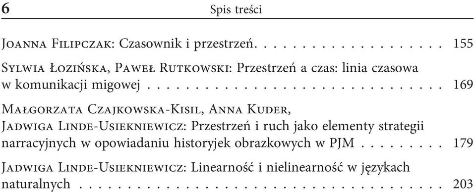 ............................... 169 Małgorzata Czajkowska-Kisil, Anna Kuder, Jadwiga Linde-Usiekniewicz: Przestrzeń i ruch