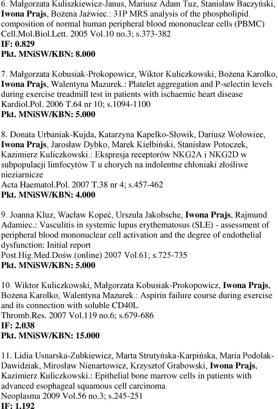 Małgorzata Kobusiak-Prokopowicz, Wiktor Kuliczkowski, Bożena Karolko, Iwona Prajs, Walentyna Mazurek.