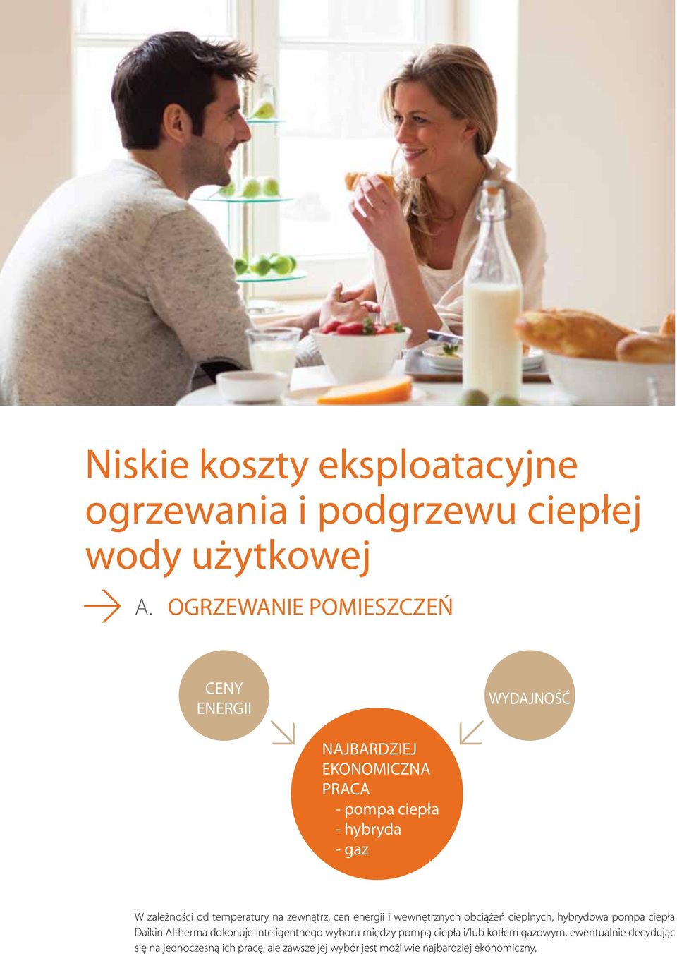 temperatury na zewnątrz, cen energii i wewnętrznych obciążeń cieplnych, hybrydowa pompa ciepła Daikin Altherma dokonuje