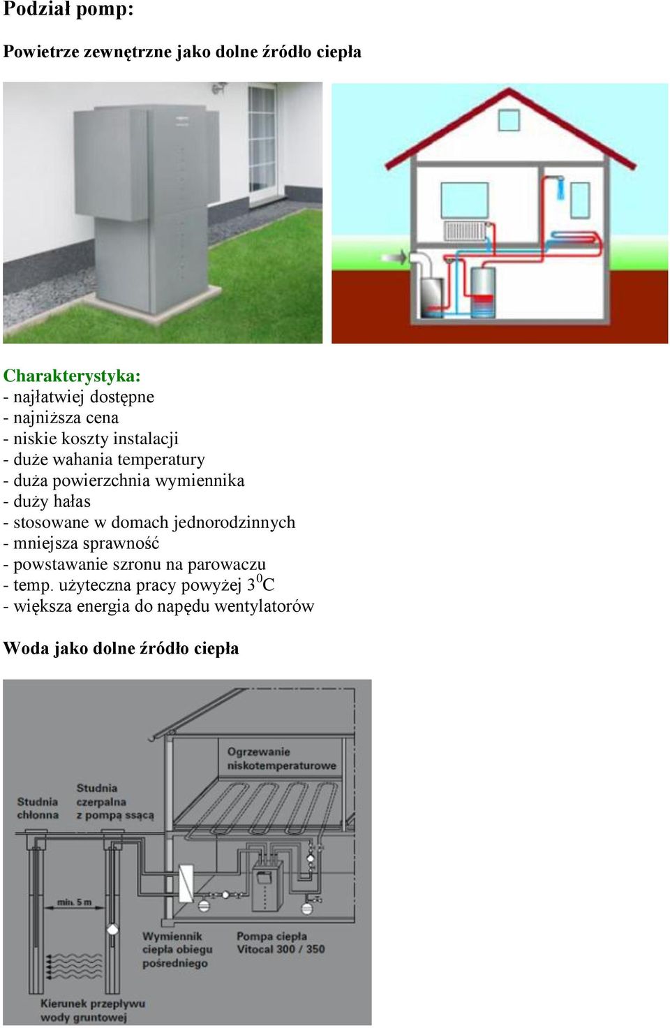 duży hałas - stosowane w domach jednorodzinnych - mniejsza sprawność - powstawanie szronu na parowaczu